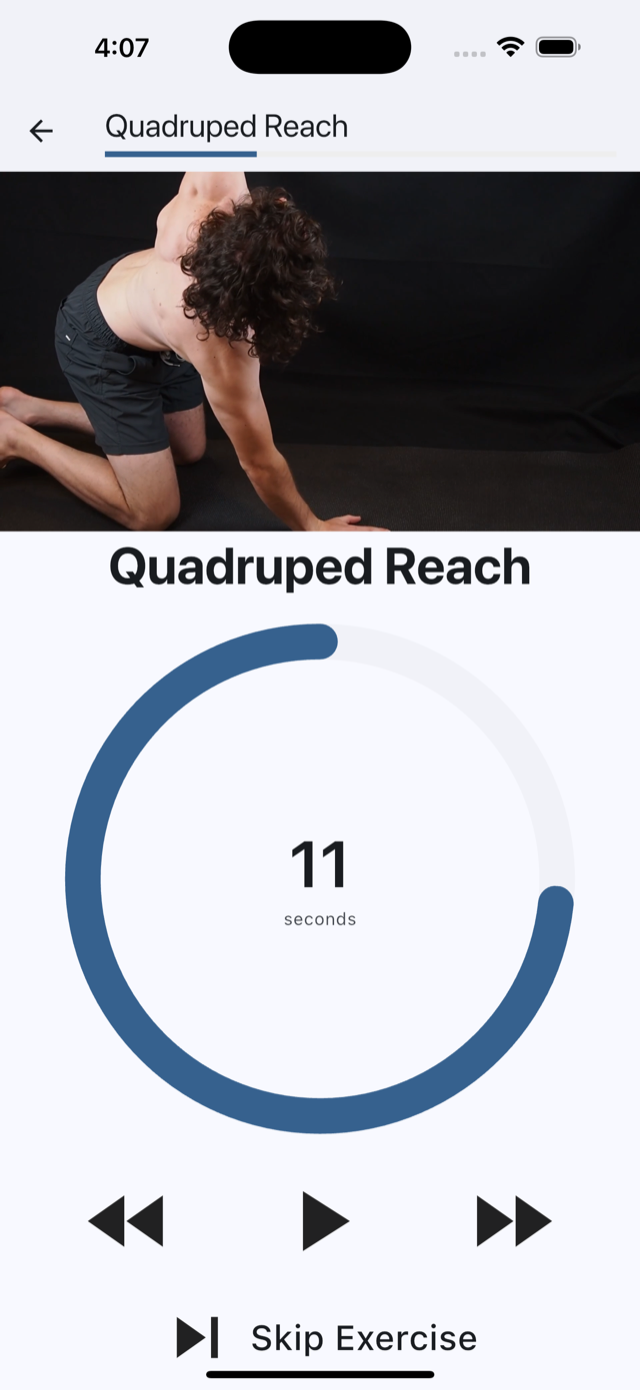 Bendy guided exercise screen with video and countdown timer